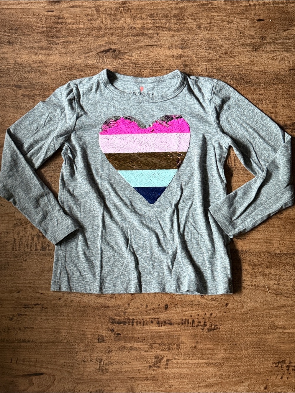 Grey Kids Long-Sleeve Shirt with Multicolor Sequin Heart flippable sequins size